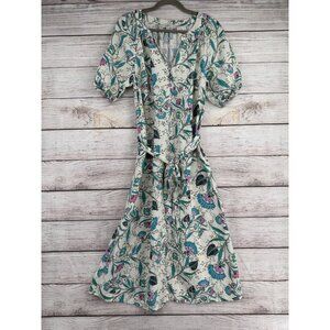 LOFT Floral Midi Dress - Teal and Pink